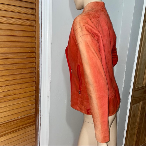 J Brand Red Leather & Suede Motorcycle Jacket